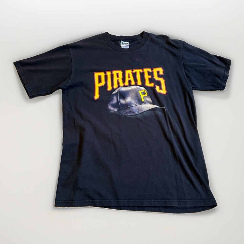 Vintage 1990s MLB Pittsburgh Pirates Lee Sport T-Shirt Size L USA Black Graphic